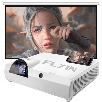 Flyin-C90SW+ 4200 Lumens WXGA 3LCD Proyektor Laser Short Throw Android Bawaan 5000000:1 Kontras untuk Bisnis Pendidikan
