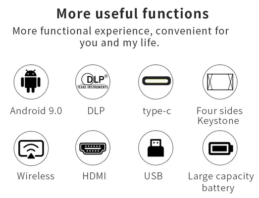 Mini S350 1080P Full HD DLP 4K 3D Home Theater Projector WIFI Android 9 Baterai terintegrasi